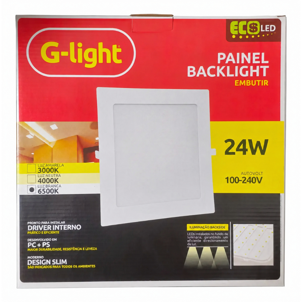 Painel Embutir Backlight Led 24w G-light 6500k Quadrado