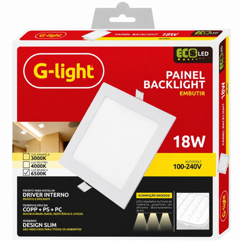Painel Slim Backlight Quadrado Embutir 18w 6500k G-light Cor Branco Frio