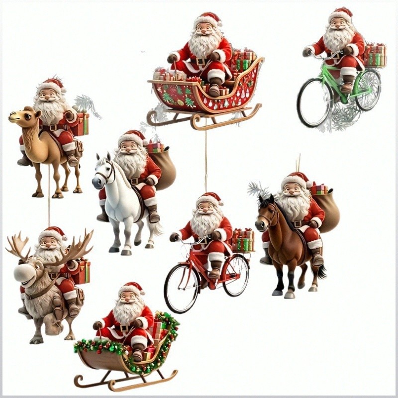 [Perfect Christmas Decor] Wooden Santa Riding Reindeer Wall Decor Multi-Piece Set/Christmas Ornament/Tree Hanging Decor