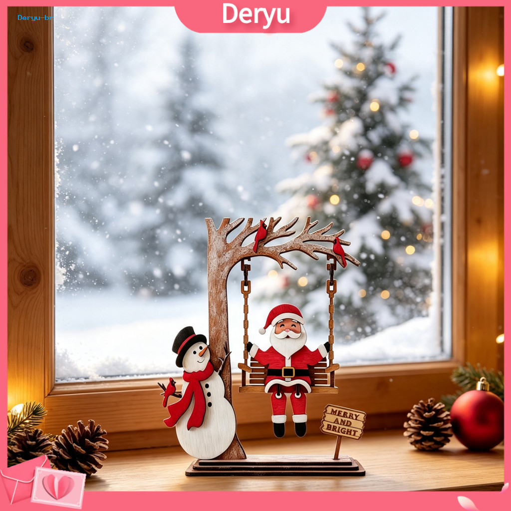 Santa Claus Swing Decoration Wooden Christmas Ornaments 3d Tabletop Decor – Snowman Ornament Farmhouse Style Indoor Xm