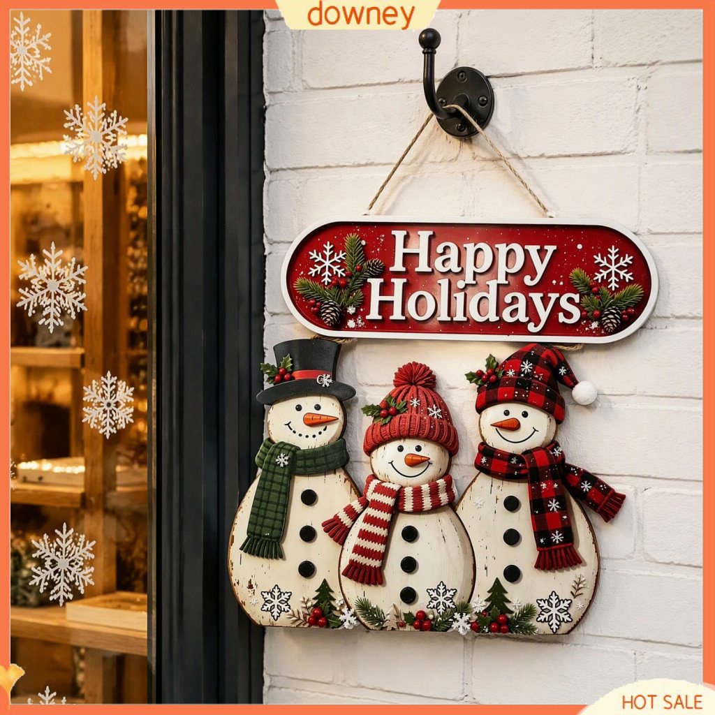 Rustic Christmas Wooden Hanging Sign with Santa Reindeer Snowman – Festive Holiday Wall Decor for Home Door Window Dec