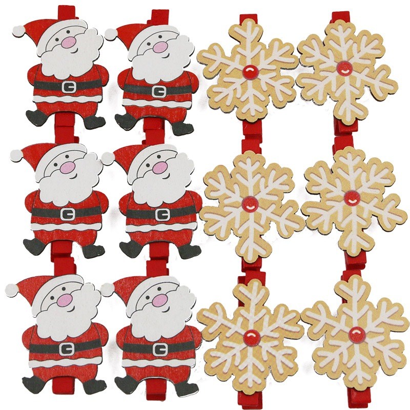 (6 Unidades/Pacote) 4.5cm Decoração De Natal Clipe De Madeira Grampo De Cabelo Santa Floco De Neve Presente De Ano Novo