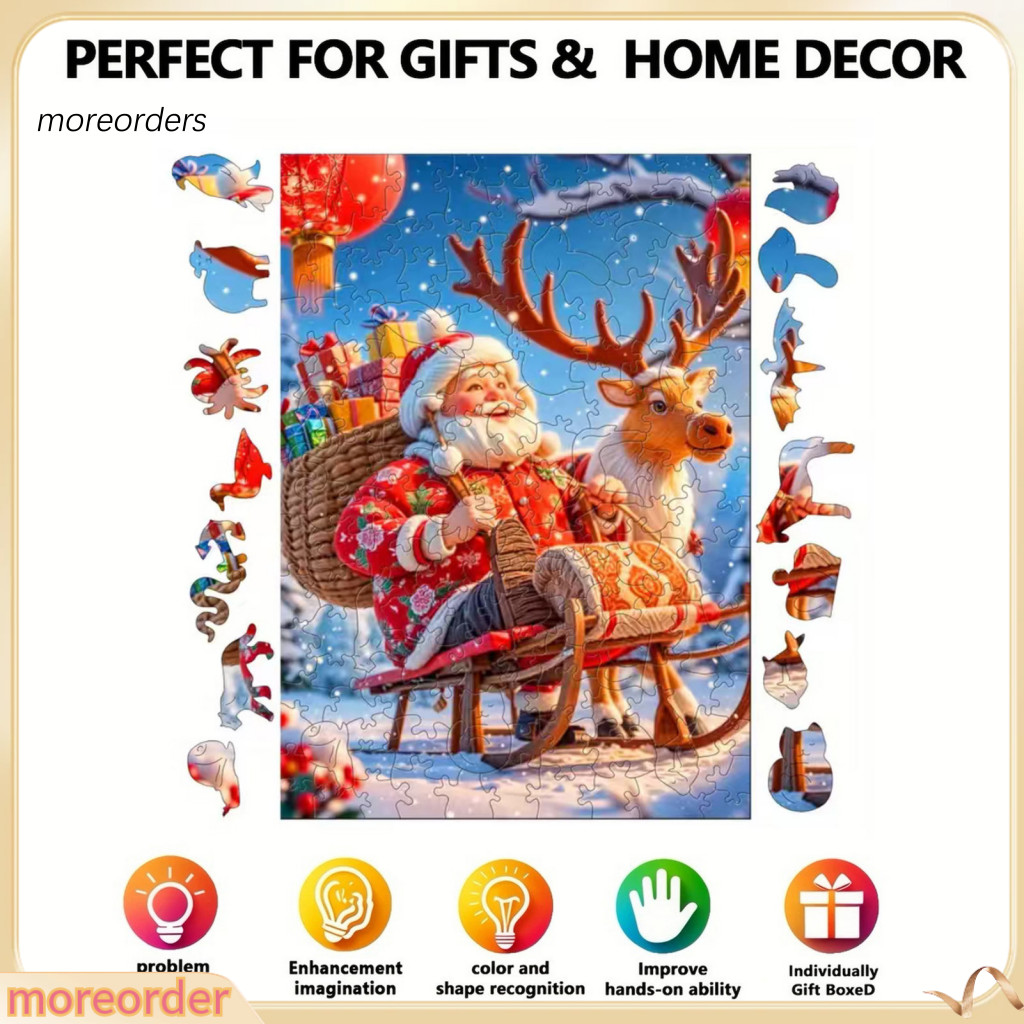 Christmas Wooden Jigsaw Puzzle Winter Holiday Santa Claus Reindeer Sleigh Educational Toy Home Decoration Perfect Gift f