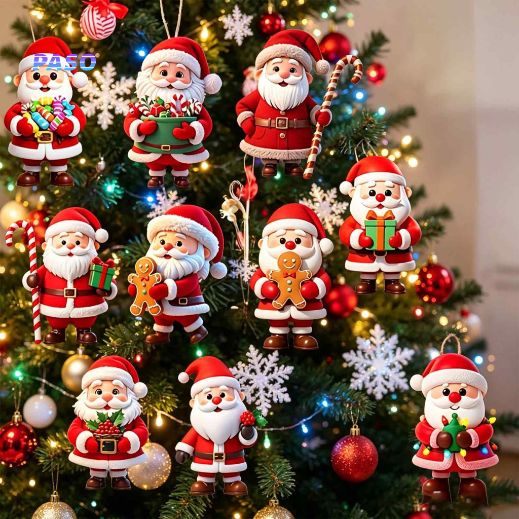 Santa Claus Xmas Tree Decor Christmas Hanging Ornaments Rustic Wooden Ornament – 2d Flat Pendant Natural Wood Holiday