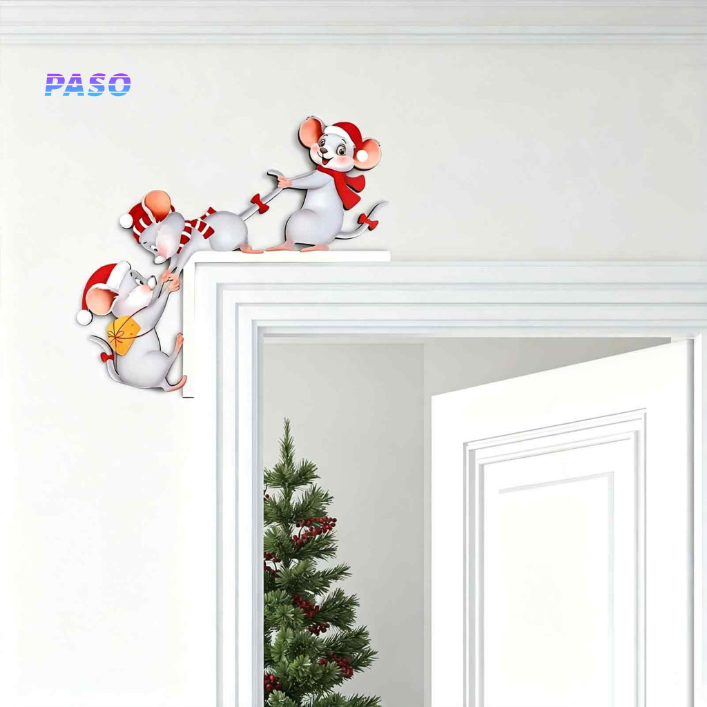Christmas Mouse Door Frame Decor Indoor Winter Home Party Supplies Wooden Santa 3 Mice Cartoon Ornament Festive Xmas for