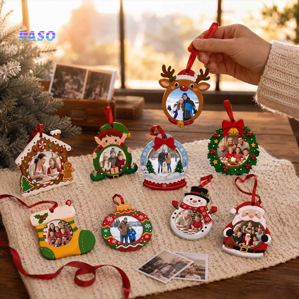 Christmas Ornament Photo Frame Santa Claus Elk Snowman Decoration Wooden Personalized Reindeer Hanging Decor with for Fe