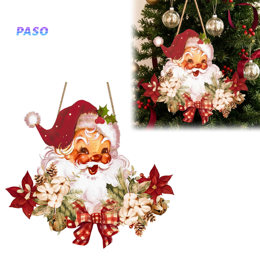 Wooden Festive Party Decoration Christmas Hanging Pendant Rustic Santa Claus Ornament with Floral Design Tree Wall for H