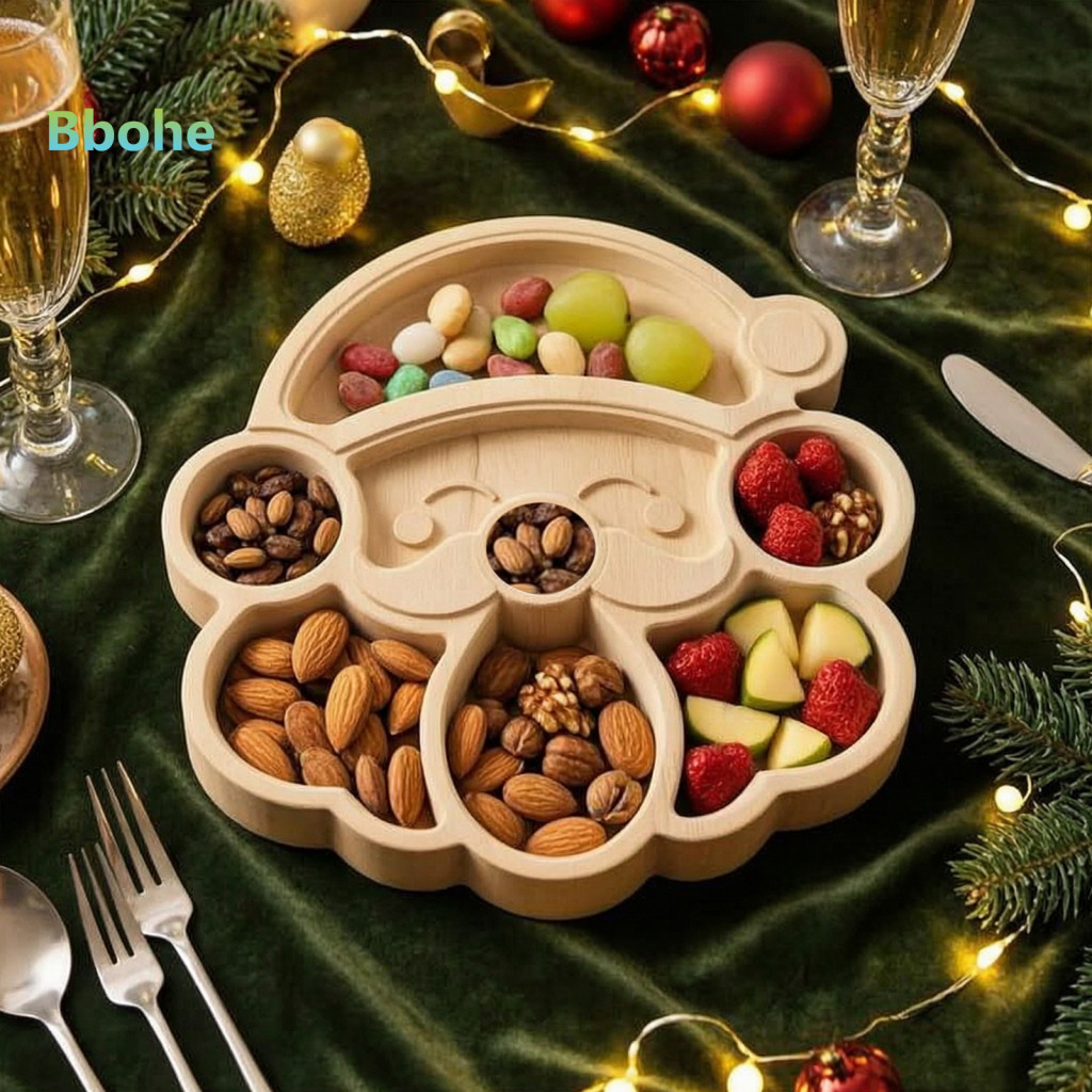 Christmas Snack Platters Wooden Divided Serving Trays Tray Gingerbread Man Santa Xmas Tree Platter Holiday Party Fruit C