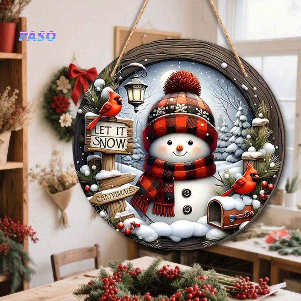 Christmas Tree Hanging Ornaments Snowman Wall Art Wooden Set – Santa Claus Gnome with Hemp Rope Festive Indoor for Par