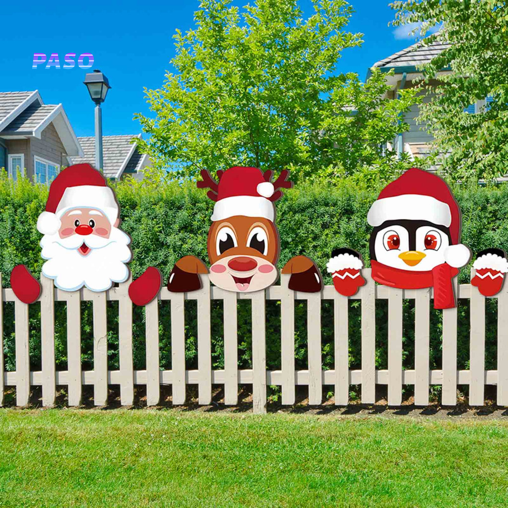 Outdoor Christmas Welcome Signs Holiday Yard for 2d Wooden Sign with Santa Reindeer Penguin – Garden Fence for Festive