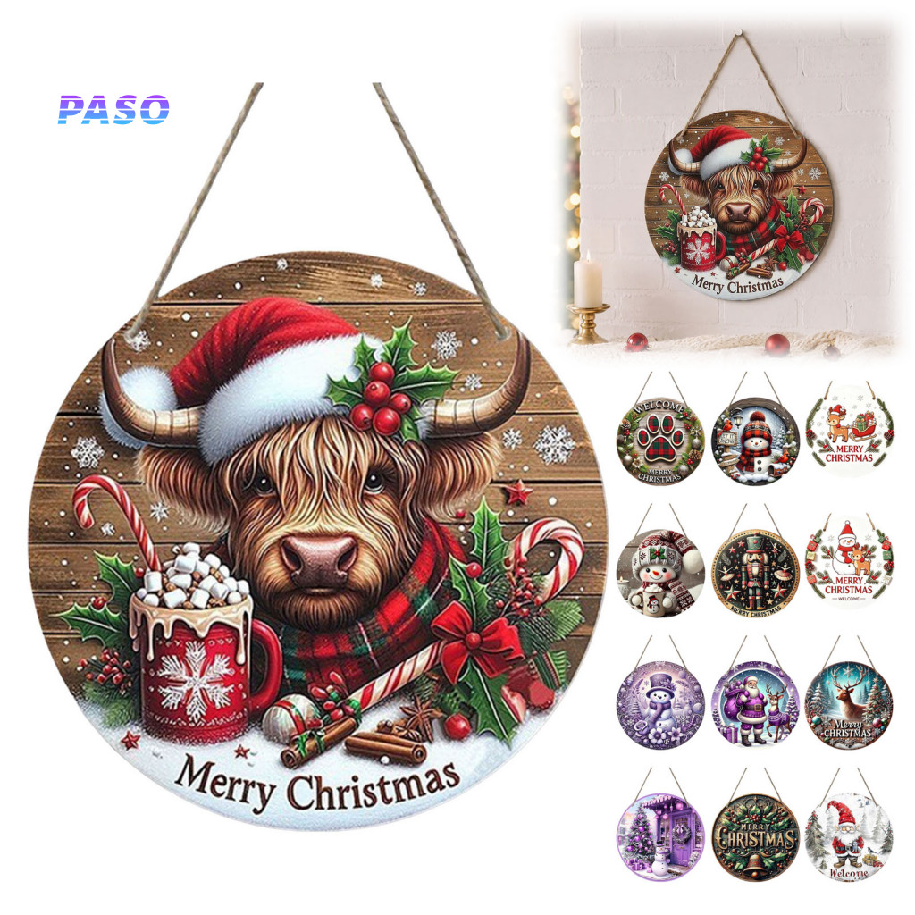 Christmas Tree Hanging Ornaments Santa Claus Snowman Nutcracker Prints Wooden Pendant with Lanyard – Rustic Front Door