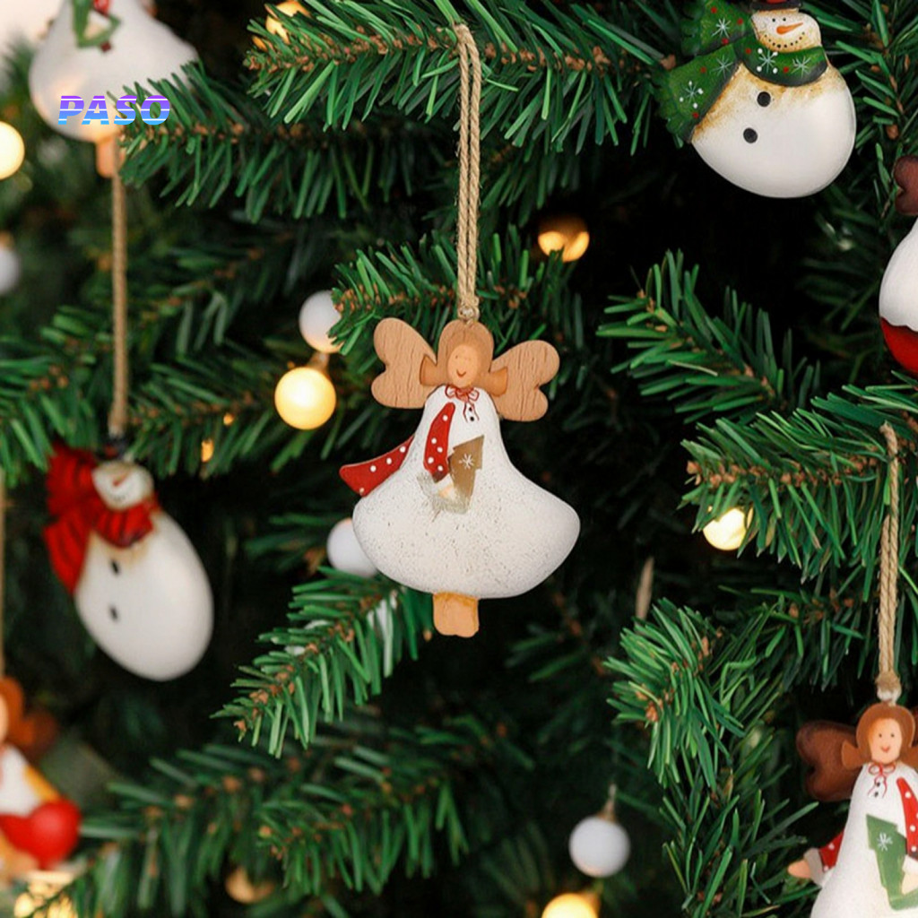 Christmas Tree Hanging Ornaments Decorations for Showcase 16/24/32pcs Wooden Set – Flying Angels Santa Claus for Holid