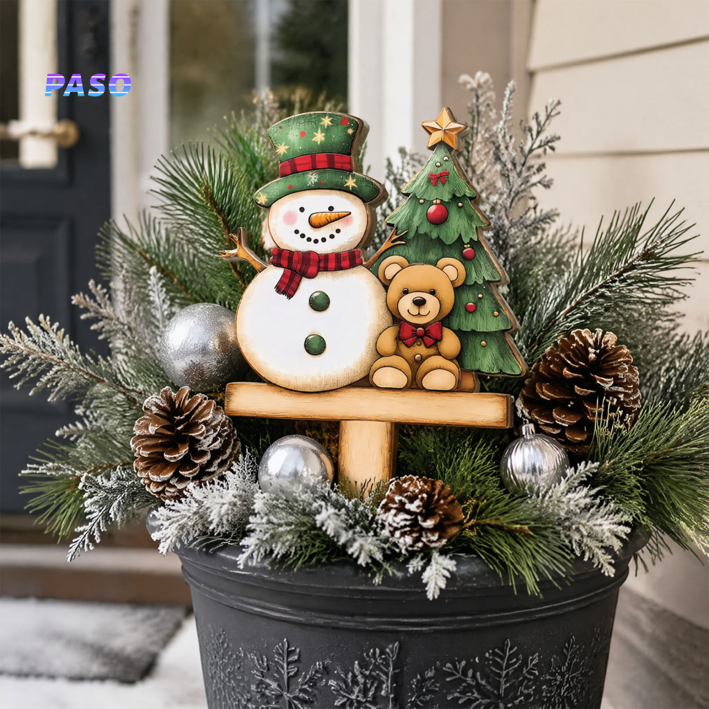 Christmas Decoration for Yard Outdoor Holiday Lawn Santa Snowman Sign Wooden Welcome Garden Stake Weatherproof for for S