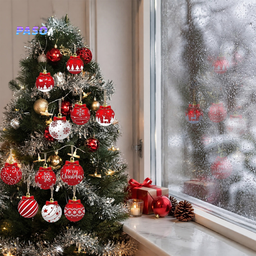 and White Xmas Decor Holiday Hanging Decorations Festive Wooden Christmas Ball Ornaments – Snowflake Reindeer Santa De