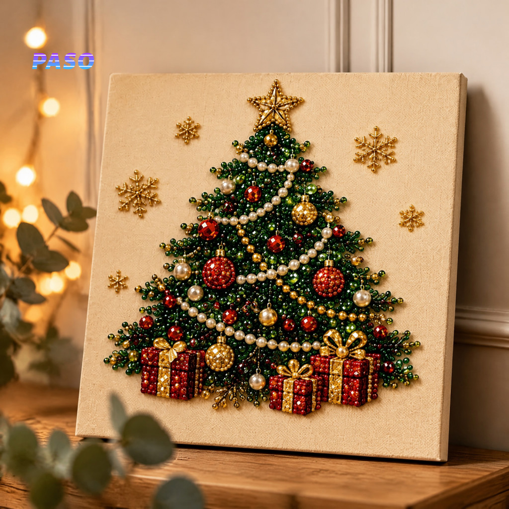 Gifts for Teens Diy Glowing Wall Art Christmas Pearl Painting Kit with Wooden Frame – Festive Wreath Santa Xmas Tree S