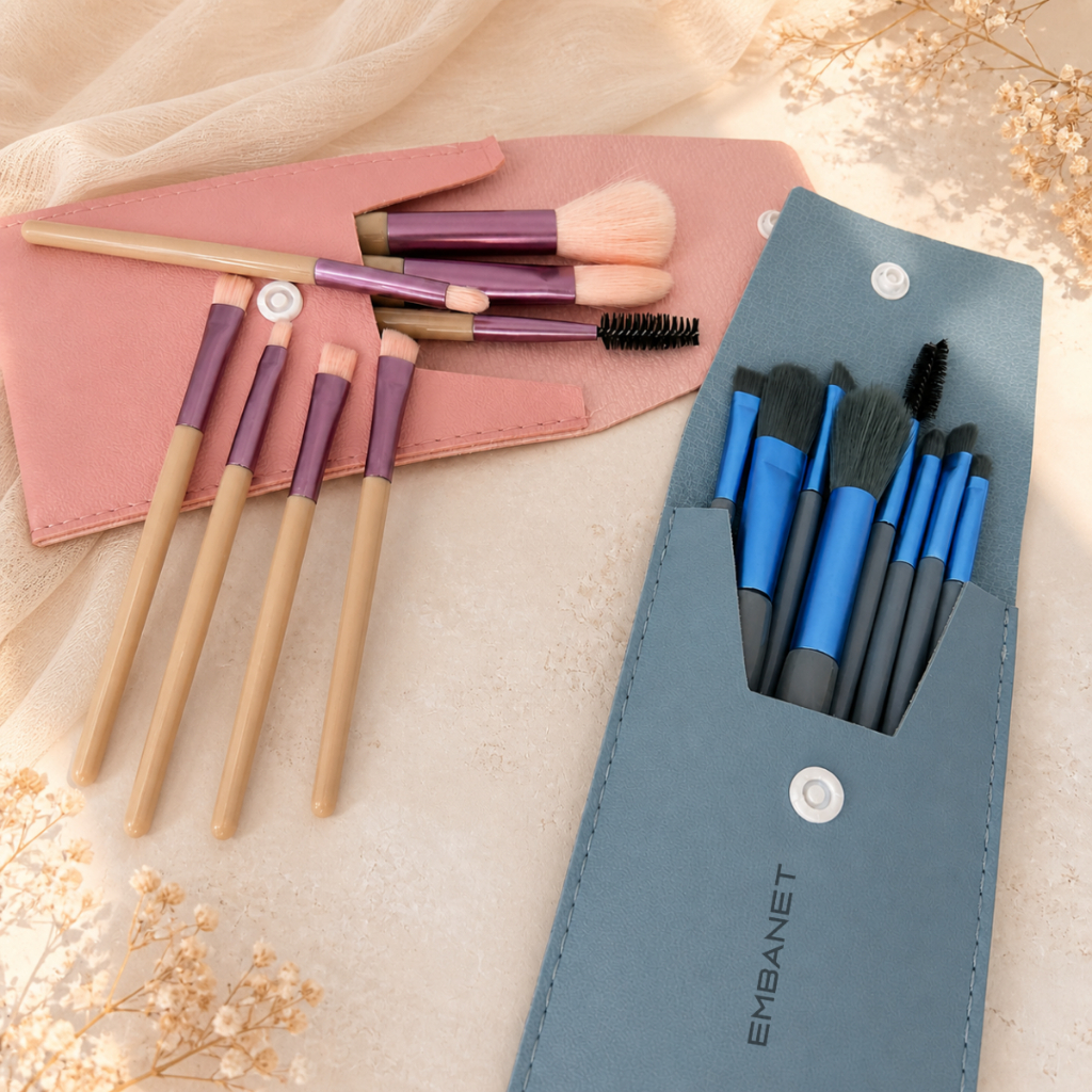 8 Pínceis Bolsa Viagem P Base Corretivo Blush Sombra Bronzer