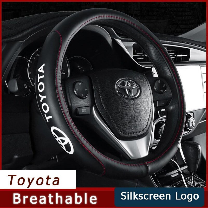 38cm Toyota Leather Steering Wheel Cover For Rush Wigo Vios Innova Fortuner Hilux Wish Car Interior Accessories Anti Sli