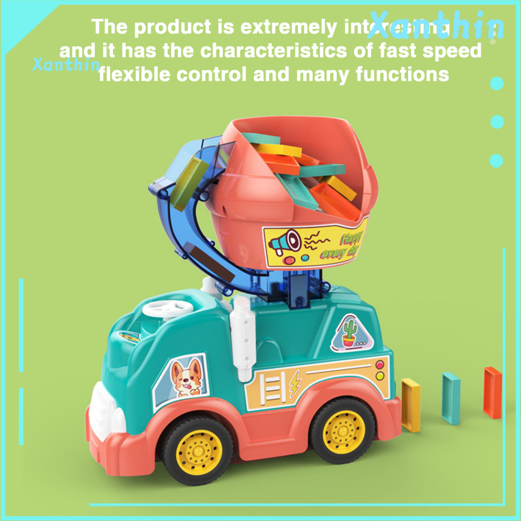 Shape Toy Electric Car Automatic Domino for Kids – Engineering Truck with Rotary Steering Wheel Dispenser Fun Construc