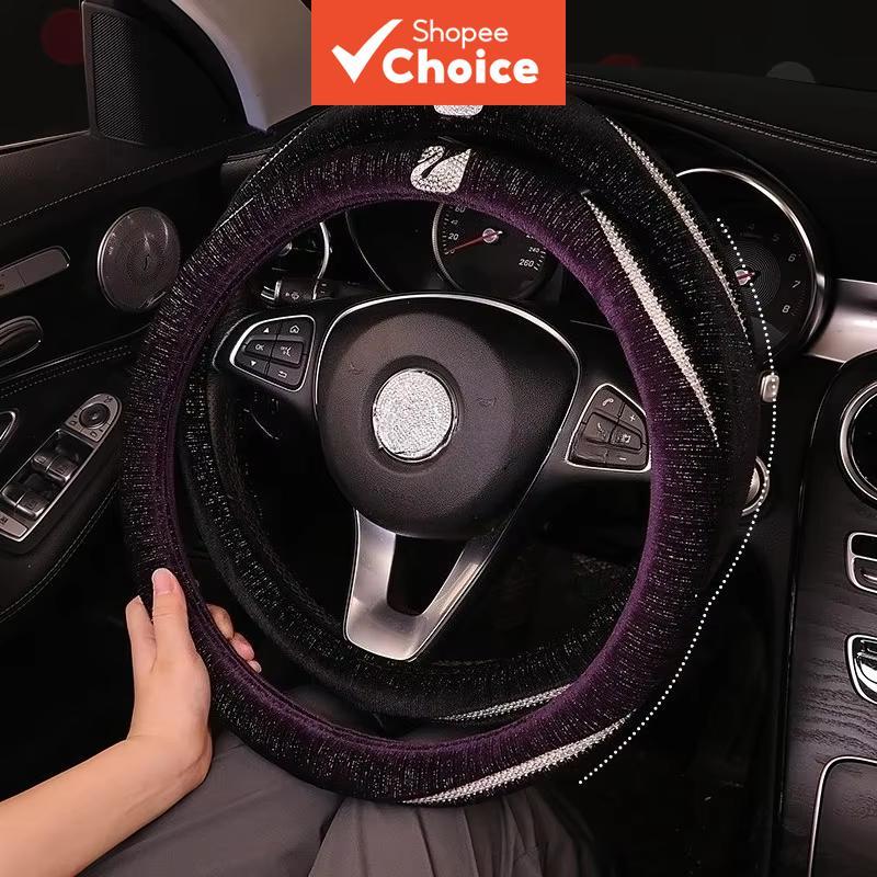 Elegant ‐ Swan Velvet Car Direção Cover Bling Strass-Antiderrapante Fit 14.5 15 Polegadas Volantes & Covers Garnish