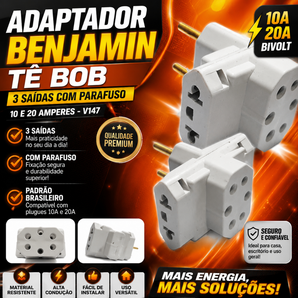 Adaptador Benjamin Tê Bob 3 Saidas com parafuso – 10 e 20 Amperes - V147