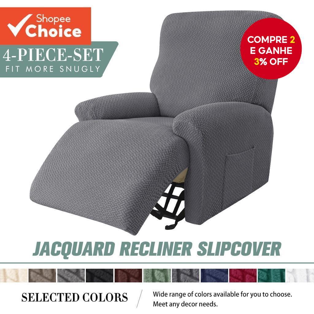 Capa de 4 Peças para Recliner Geométrica Jacquard Lavável e Removível Protetor de Móveis Decoração de Casa