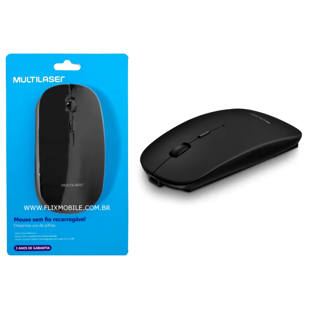 Mouse Sem fio Slim Recarregável 1600 Dpi Silent Click