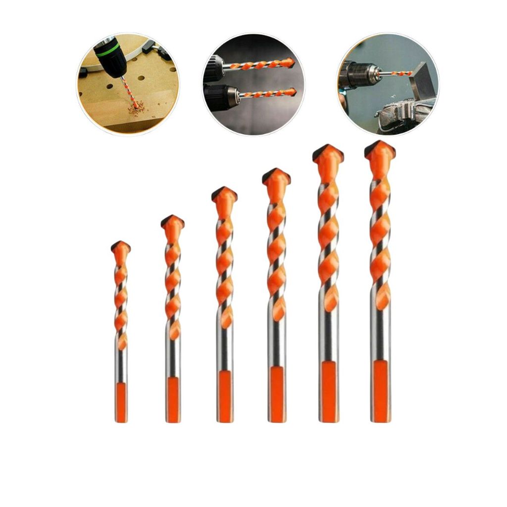 Kit com 6 Brocas de Torção Profissional Fura Tudo Triangular Multifuncional 4/5/6/8/10/12mm Concreto Madeira Metal