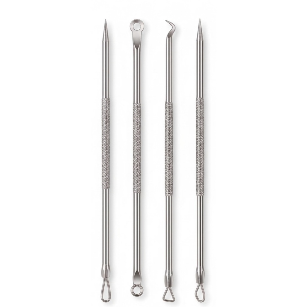 Kit Extrator de Cravos e Espinhas Profissional (4 Peças em Aço Inox)