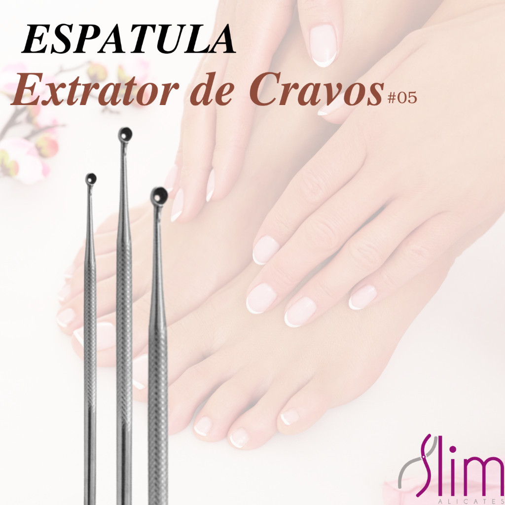 Espátula Inox Extrator de Cravos - Slim / Ref.05  Manicure e Pedicure - Cuidado com as Unhas