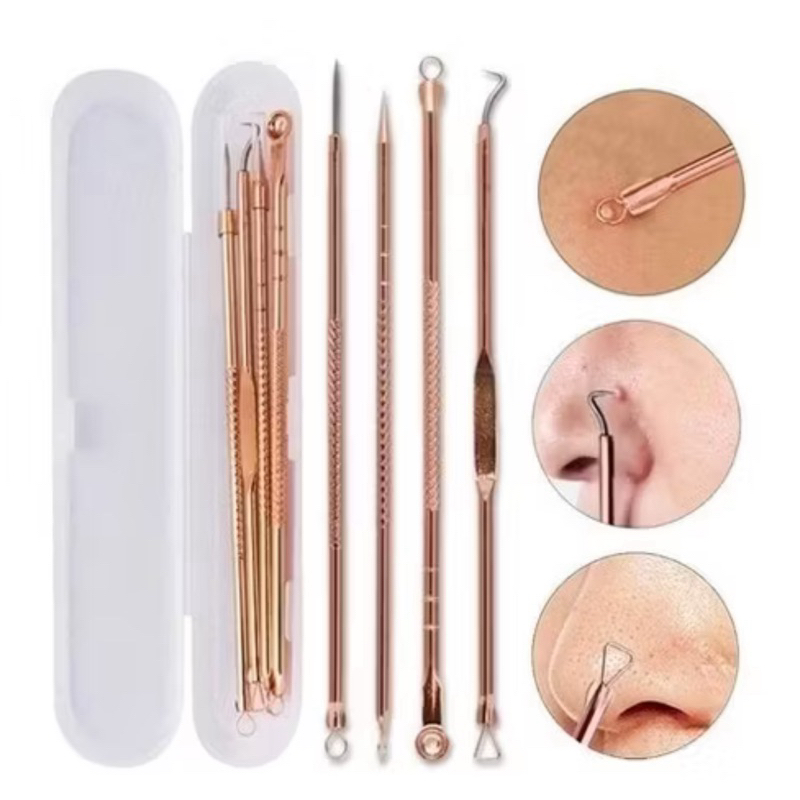 Kit 4 de Ferramentas de Beleza Extrator de Acne Removedor de Cravo Espinha Aço Inoxidável Agulhas