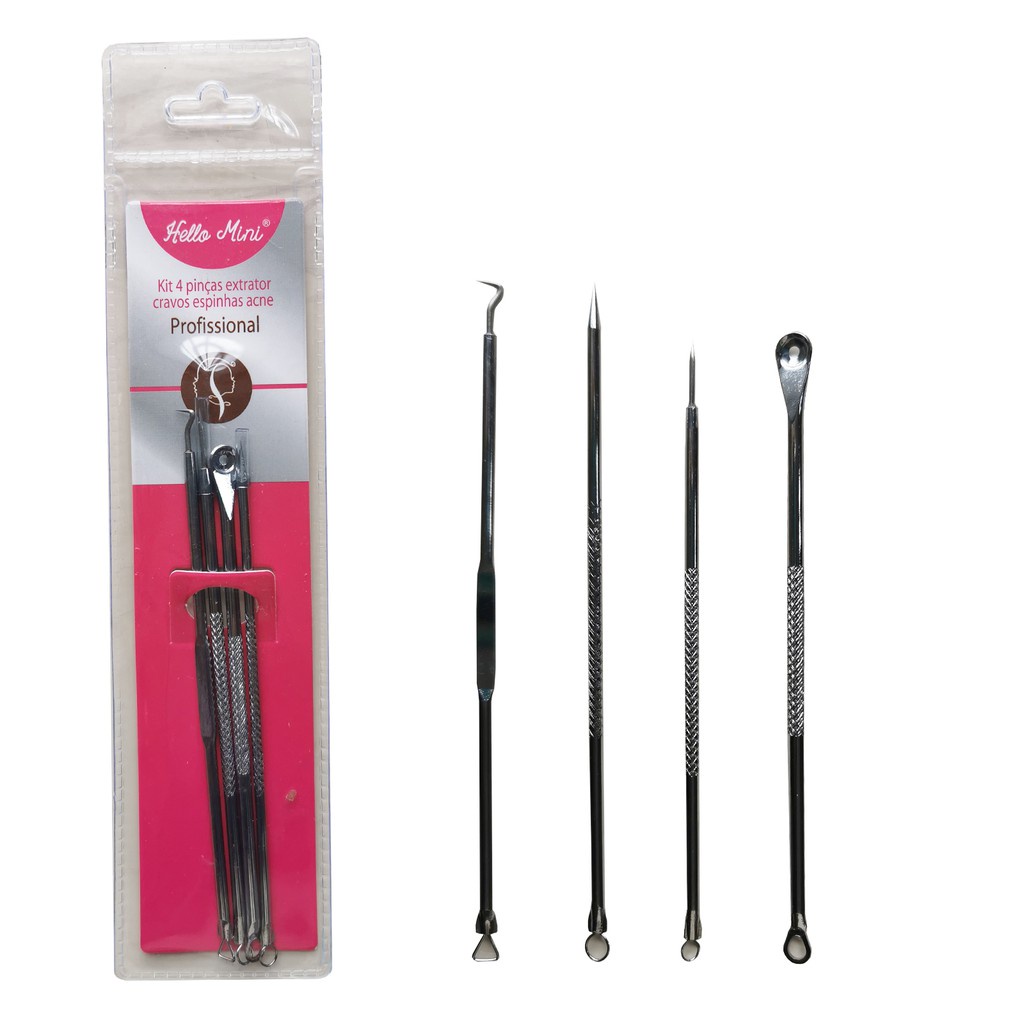 Kit 4 Pinças Extrator Cravos e Espinhas Acne