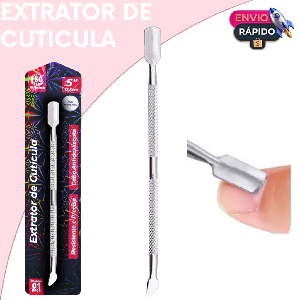 Empurrador De Cutícula Inox Premium Extrator Esterilizável Em Autoclave Antiderrapante Profissional