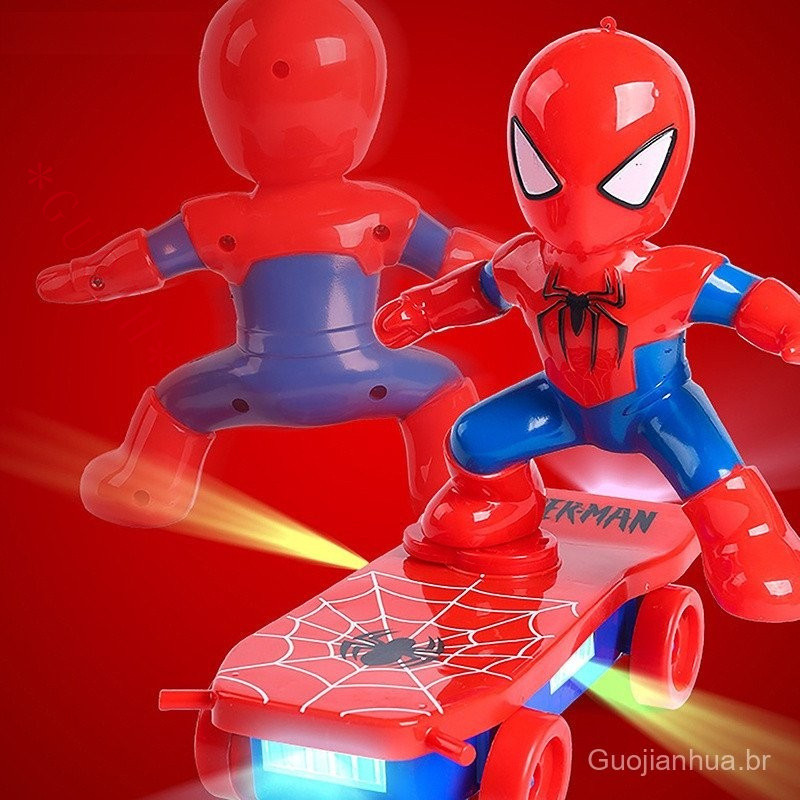 [Mar] Novo brinquedo do Homem Aranha Auto Spinning Skate elétrico música scooter Natal Presente Acouso-Carro óptico COD