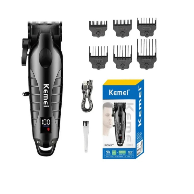 Máquina de Cortar Cabelo Profissional KEMEI -2290 Portátil Usb Display LCD 110V / 220V 6 Pentes Nova