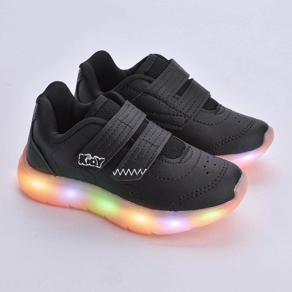 Tênis infantil Menino Kidy Flex Light Luz Led Colorida Fita Adesiva Ajustável Confortável Divertido
