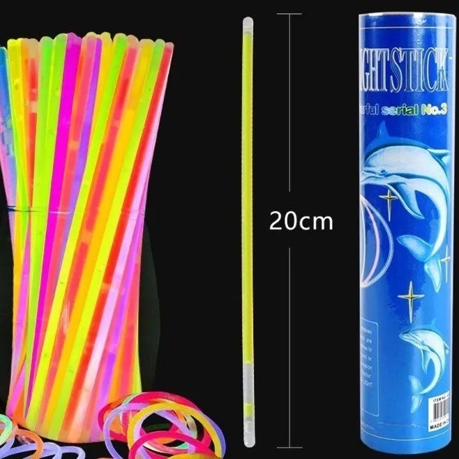 Pulseira Neon 20cm Lightstick – Bastão Luminoso Colorido para Festas, Shows, Halloween e Eventos (Kit Glow Stick)
