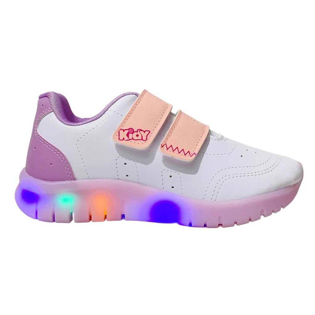 Tênis infantil Menina Kidy de Luz Light Fun Rosa e Lilás  Colorido e Divertido