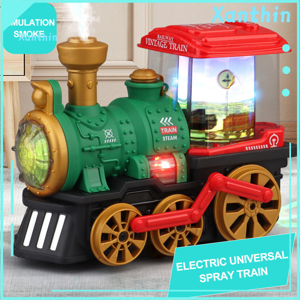 Falling Resistant Train Toy Abs Material Kids Electric with Colorful Lights Music Spray Steam – Retro Railway for Chil