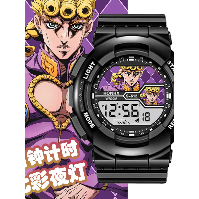 Anime mercadoria jojo aventura bizarra estudante relógio eletrônico colorido luz noturna despertador cronógrafo relógio
