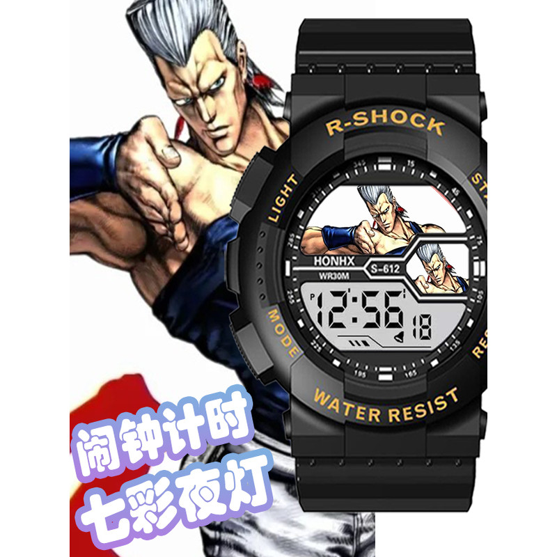 Jojojo Bizarre Adventure Estudante Anime Mercadoria Relógio Eletrônico Colorido Luz Noturna Cronógrafo Despertador Relóg