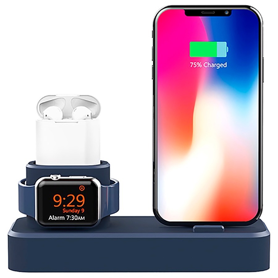 Suporte  Base Silicone Compatível com iPhone AirPods Apple Watch