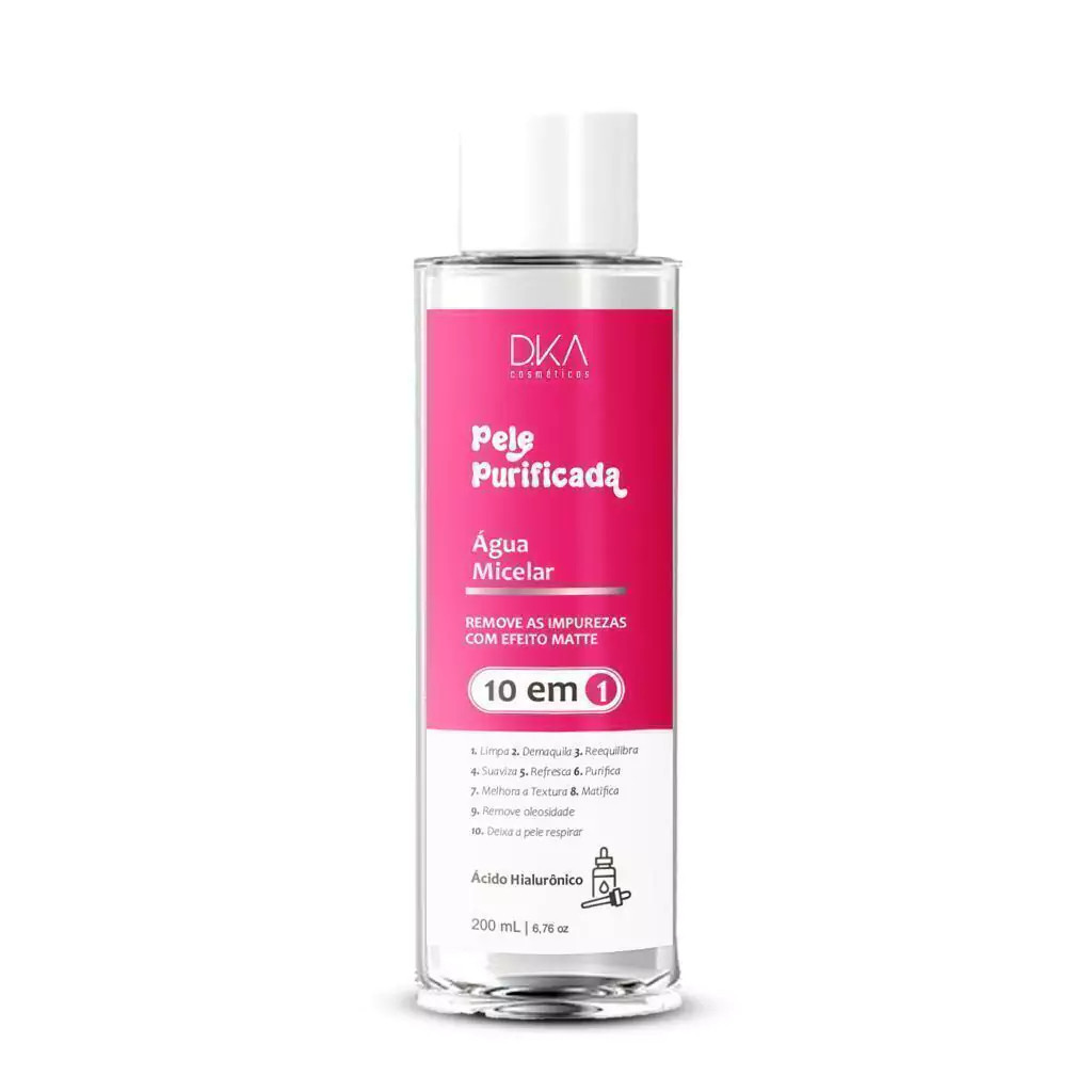 Água Micelar 10 em 1 Efeito Matte, com Ácido Hialurônico 200ml - Dka Cosméticos