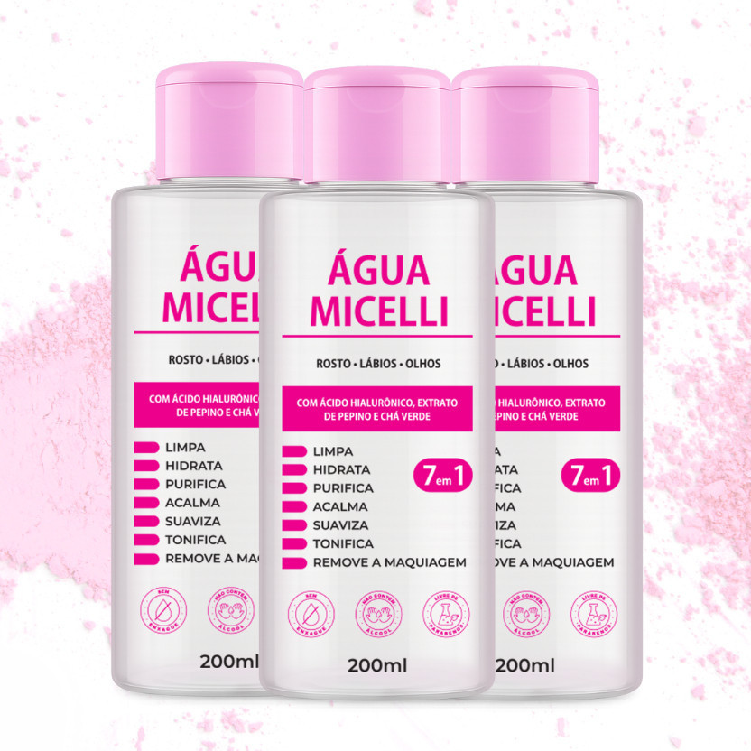 Kit 3x Água micelar com ácido hialurônico 200ml - Removedor de Maquiagem