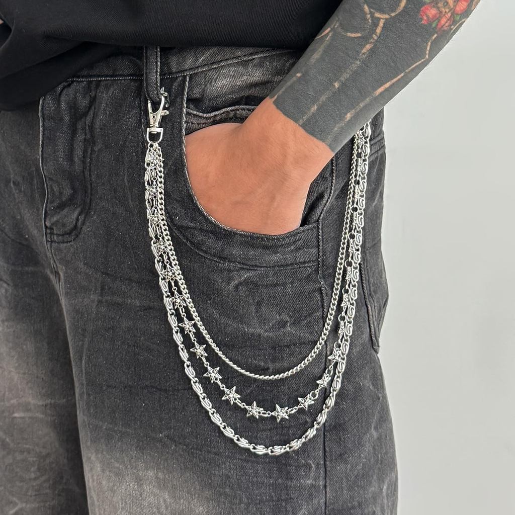 Corrente De Calças De Camada Com Pentagrama Star Center , Punk Hip Hop , Carteira Jeans Gótica E Chaveiro , Acessórios Y