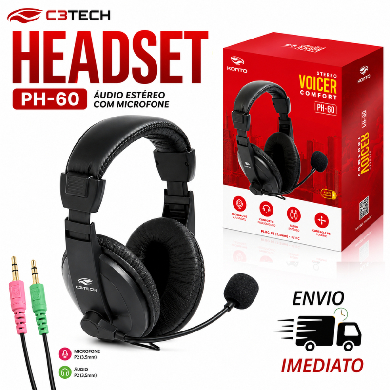 Fone Headset Com Microfone Voicer Comfort Call Center PC - PH-60 - C3Tech