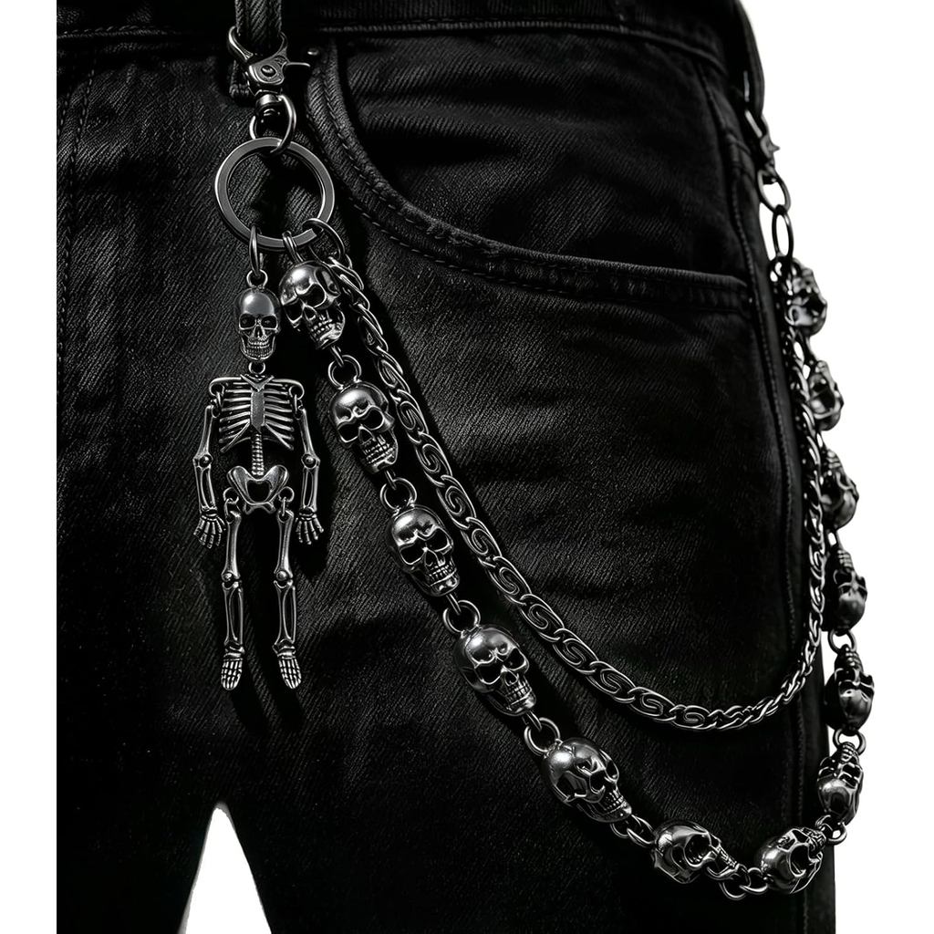 Corrente De Carteira De Caveira Para Homens , Calça De Motociclista Punk Gótica E Jeans | Design Exclusivo , Materiais P