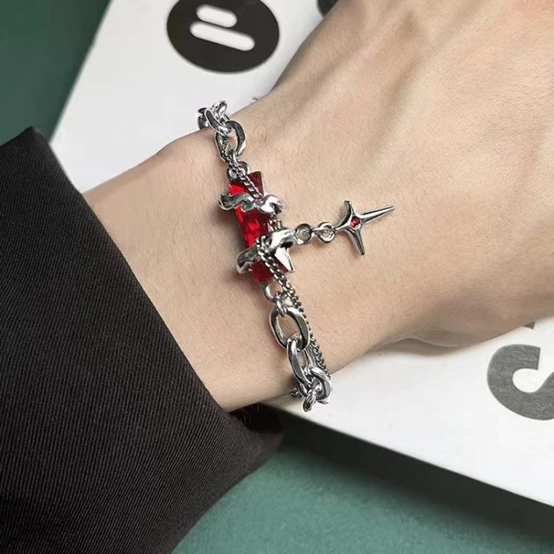 Pulseira de diamante preto, design de estrela punk, estilo masculino em aço titânio, novo acessório multifuncional.