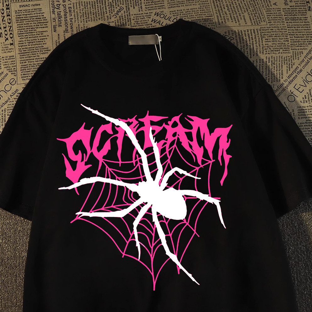 Camiseta Preta Oversized Unisex, Design com Aranha e Texto 
