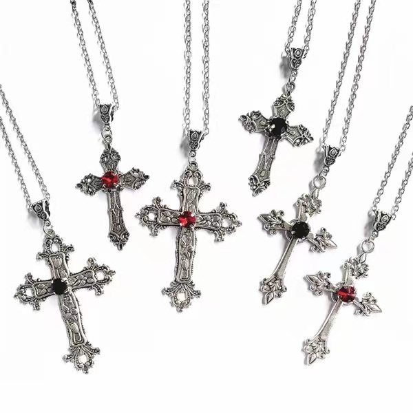 Novos 6 Colares com Pingente Cruz de Estilo Gótico Escuro e Punk - Design Sofisticado e de Alta Qualidade com Detalhes