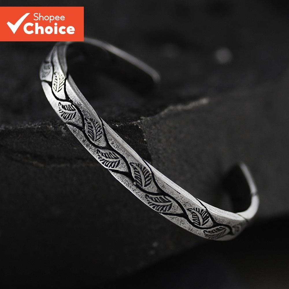 Pulseira De Punho De Folha Viking De Prata Antiga Masculina Punk Gótico Aberta Presente